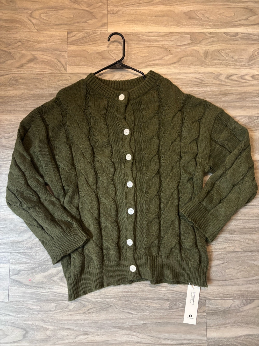 Olive Green Cable Knit Button-Front Sweater
